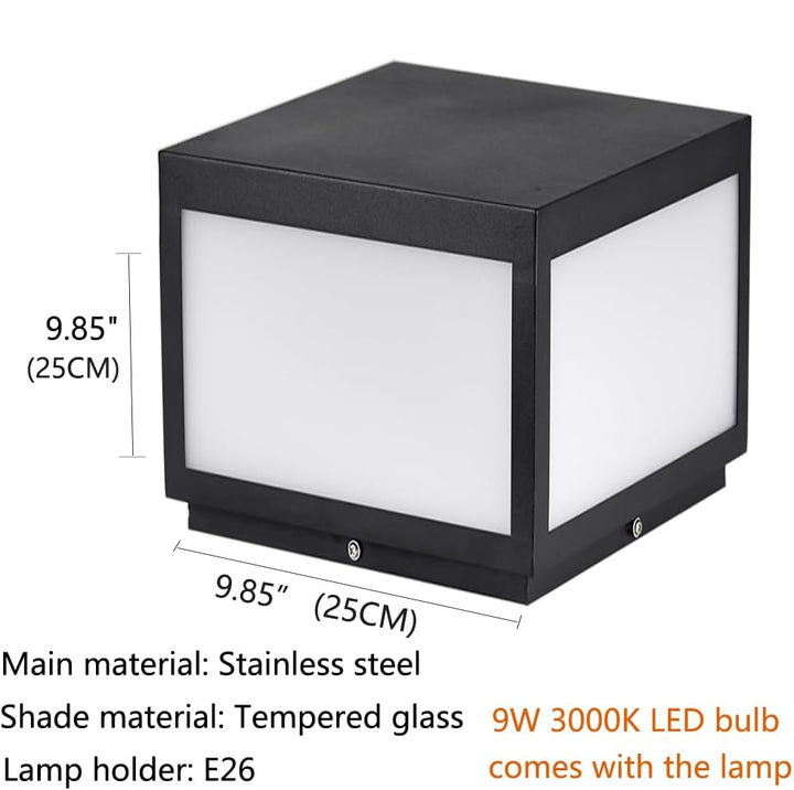 Outdoor Landscape Lighting LED 12V Low Voltage CPLA04 Modern Pillar Lamp Post Light with Tempered Glass Shade Fence Deck Cap Lantern with E26 9W 3000K 110V AC Line Voltage Stainless Steel LED IP55 Waterproof, Electric-Powered, Low-Voltage E26 LED Compatible 9.85" (W) x 9.85" (H) 110V