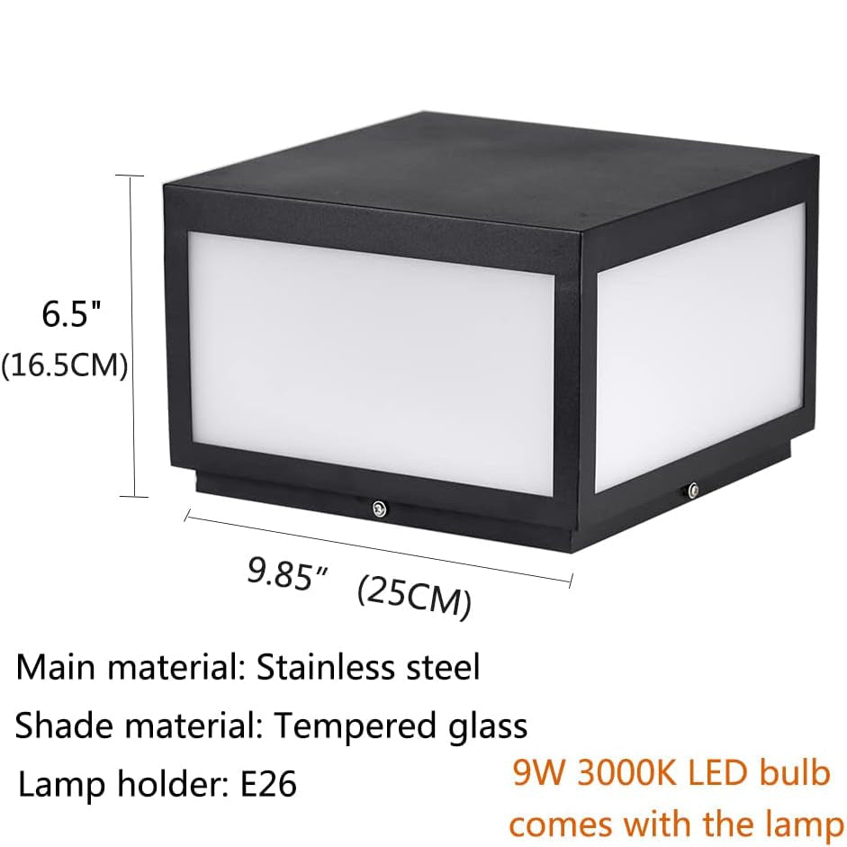 Outdoor Landscape Lighting LED 12V Low Voltage CPLA04 Modern Pillar Lamp Post Light with Tempered Glass Shade Fence Deck Cap Lantern with E26 9W 3000K 110V AC Line Voltage Stainless Steel LED IP55 Waterproof, Electric-Powered, Low-Voltage E26 LED Compatible 11.8" (W) x 6.50" (H) 110V