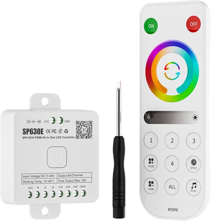Outdoor Landscape Lighting LED 12V Low Voltage SP630E Smart Bluetooth RGB Addressable LED Controller Compatible with PWM and SPI LED Strips RGBW-IC SP630E + RB4 RGBCCT Remote (+$16)