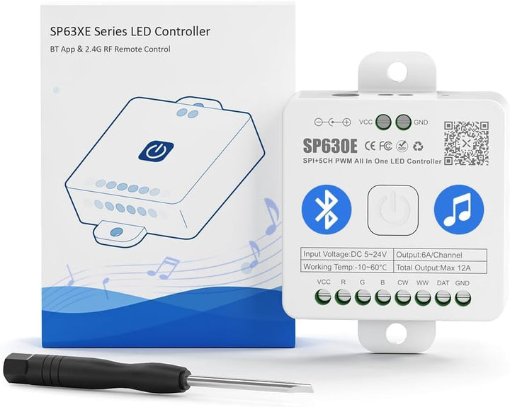 Outdoor Landscape Lighting LED 12V Low Voltage SP630E Smart Bluetooth RGB Addressable LED Controller Compatible with PWM and SPI LED Strips RGBW-IC SP630E Bluetooth Controller Only