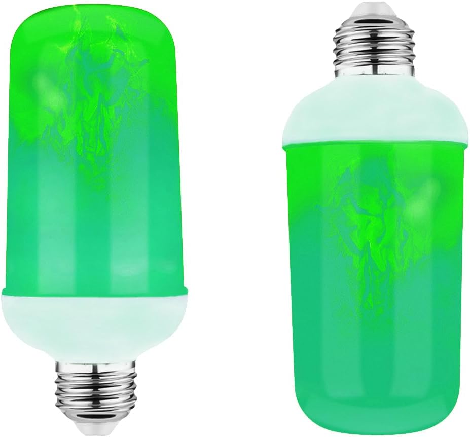 Outdoor Landscape Lighting LED 12V Low Voltage 2-Pack Flame Light AC/DC LED E26 Standard Base Light Bulbs Energy Saving Light Bulb Tiki Torch for Holiday, Halloween, RV, Landscape and Post Lighting Package Green
