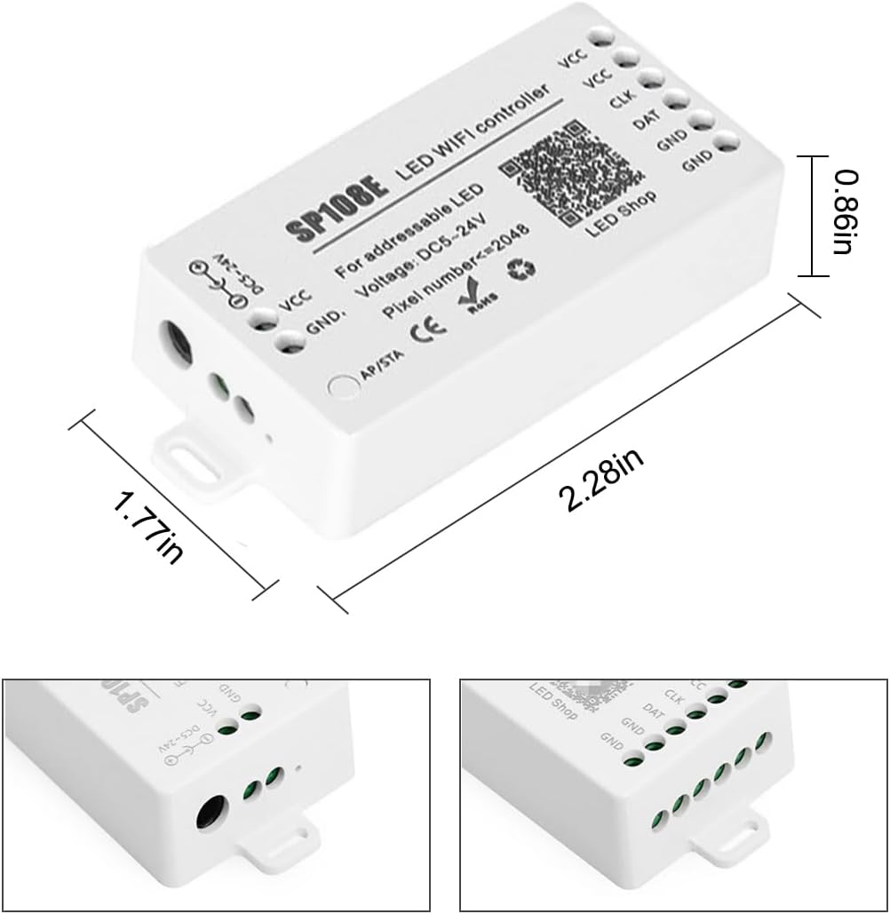Outdoor Landscape Lighting LED 12V Low Voltage SP108E Smart Wi-Fi Magic RGB Addressable LED Controller Support WS2812B, WS2813B, etc. For LED Strip Light RGB-IC