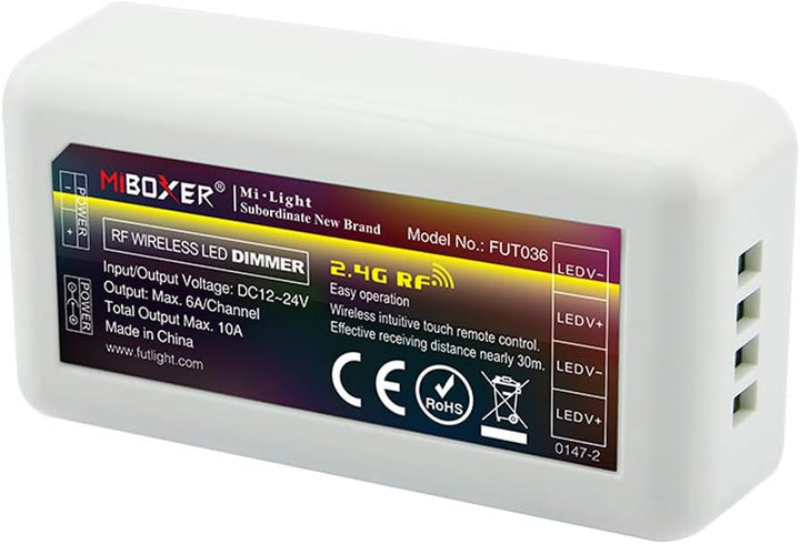 Outdoor Landscape Lighting LED 12V Low Voltage Miboxer 4-Zone Controller Receiver Box DC 12-24V for Single Color, CCT, RGB or RGBW LED Strip Light FUT038 - RGB RGBW