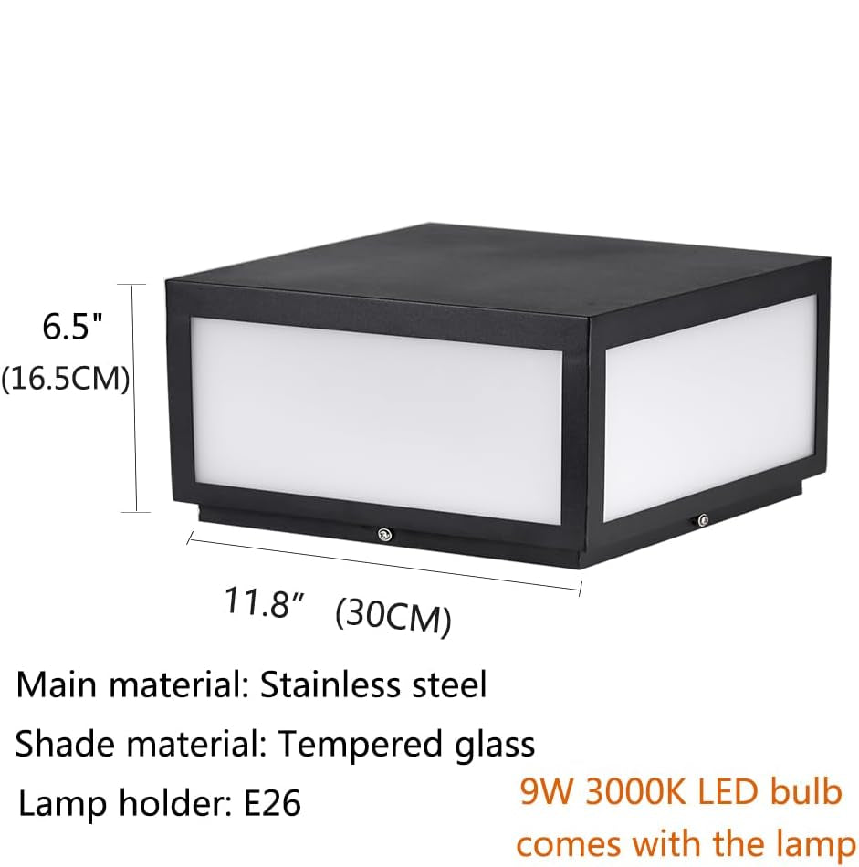 Outdoor Landscape Lighting LED 12V Low Voltage CPLA04 Modern Pillar Lamp Post Light with Tempered Glass Shade Fence Deck Cap Lantern with E26 9W 3000K 110V AC Line Voltage Stainless Steel LED IP55 Waterproof, Electric-Powered, Low-Voltage E26 LED Compatible 9.85" (W) x 6.50" (H) 110V