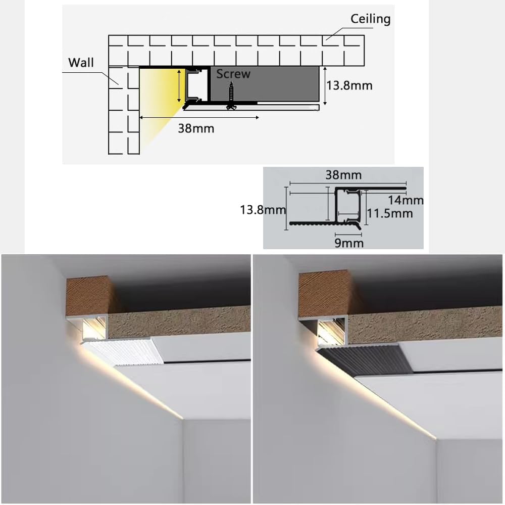 Outdoor Landscape Lighting LED 12V Low Voltage AC18 Suspended Ceiling Z-Type Aluminum Channel with 3.3FT/1M For Max Inner 13.8mm Width LED Strip Lights Pack of 6/10