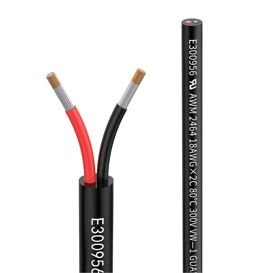 Outdoor Landscape Lighting LED 12V Low Voltage 2-Core Low Voltage LED Strip Wire - 18/20/22 AWG UL2464 Cable for Single-Color Strip Lights 18AWG