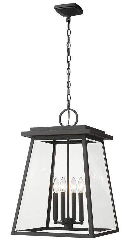 Outdoor Landscape Lighting LED 12V Low Voltage Broughton 521CHXL 4 Lights Outdoor Chain Mount Ceiling Hanging Pendant Fixture 15.75" x 15.75" x 23.75" Black Aluminum Clear Beveled Glass Line Voltage Candelabra 120V 4 E12 Base Sockets for Garden, Exterior Lighting