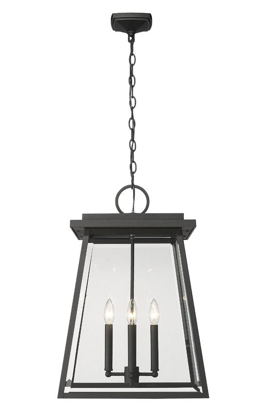 Outdoor Landscape Lighting LED 12V Low Voltage Broughton 521CHXL 4 Lights Outdoor Chain Mount Ceiling Hanging Pendant Fixture 15.75" x 15.75" x 23.75" Black Aluminum Clear Beveled Glass Line Voltage Candelabra 120V 4 E12 Base Sockets for Garden, Exterior Lighting