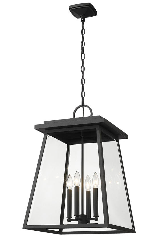 Outdoor Landscape Lighting LED 12V Low Voltage Broughton 521CHXL 4 Lights Outdoor Chain Mount Ceiling Hanging Pendant Fixture 15.75" x 15.75" x 23.75" Black Aluminum Clear Beveled Glass Line Voltage Candelabra 120V 4 E12 Base Sockets for Garden, Exterior Lighting