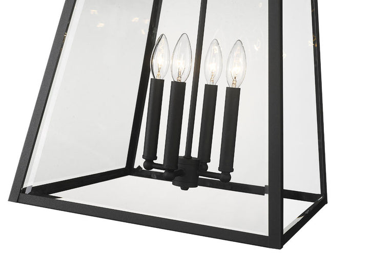 Outdoor Landscape Lighting LED 12V Low Voltage Broughton 521CHXL 4 Lights Outdoor Chain Mount Ceiling Hanging Pendant Fixture 15.75" x 15.75" x 23.75" Black Aluminum Clear Beveled Glass Line Voltage Candelabra 120V 4 E12 Base Sockets for Garden, Exterior Lighting