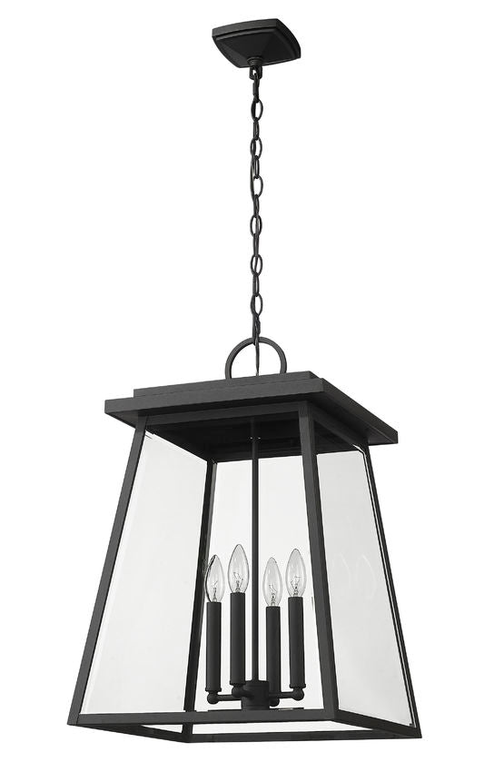 Outdoor Landscape Lighting LED 12V Low Voltage Broughton 521CHXL 4 Lights Outdoor Chain Mount Ceiling Hanging Pendant Fixture 15.75" x 15.75" x 23.75" Black Aluminum Clear Beveled Glass Line Voltage Candelabra 120V 4 E12 Base Sockets for Garden, Exterior Lighting