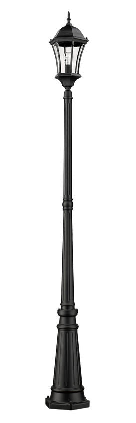 Outdoor Landscape Lighting LED 12V Low Voltage Wakefield 522MP1 1 Light Outdoor Post Mounted Fixture Post Head and Post 10" x 10" x 90" Black Aluminum Clear Beveled Glass Line Voltage Medium 120V 1 E26 Base Socket for Garden, Exterior Lighting