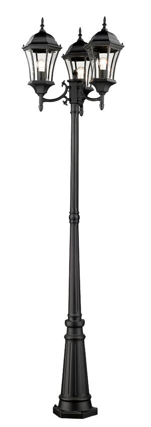 Outdoor Landscape Lighting LED 12V Low Voltage Wakefield 522MP3 3 Lights Outdoor Post Mounted Fixture Post Head and Post 25" x 25" x 90" Black Aluminum Clear Beveled Glass Line Voltage Medium 120V 3 E26 Base Sockets for Garden, Exterior Lighting