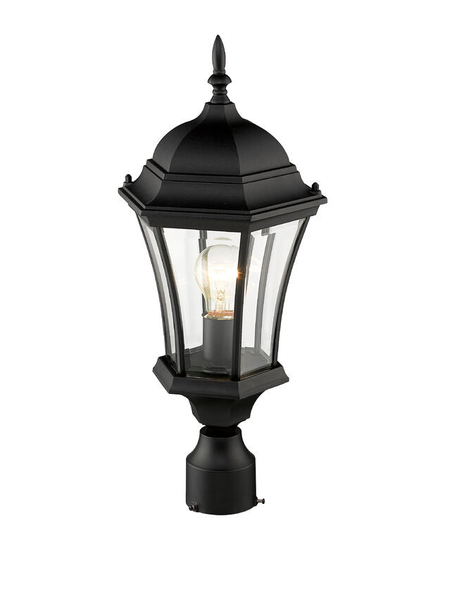 Outdoor Landscape Lighting LED 12V Low Voltage Wakefield 522PHM Outdoor Post Mounted Fixture Post Head Lights 9.5" x 9.5" x 22" Black Aluminum Clear Beveled Glass Line Voltage Medium 120V 1 E26 Base Socket for Garden, Exterior Lighting