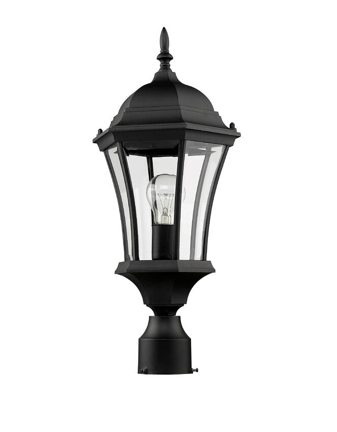 Outdoor Landscape Lighting LED 12V Low Voltage Wakefield 522PHM Outdoor Post Mounted Fixture Post Head Lights 9.5" x 9.5" x 22" Black Aluminum Clear Beveled Glass Line Voltage Medium 120V 1 E26 Base Socket for Garden, Exterior Lighting