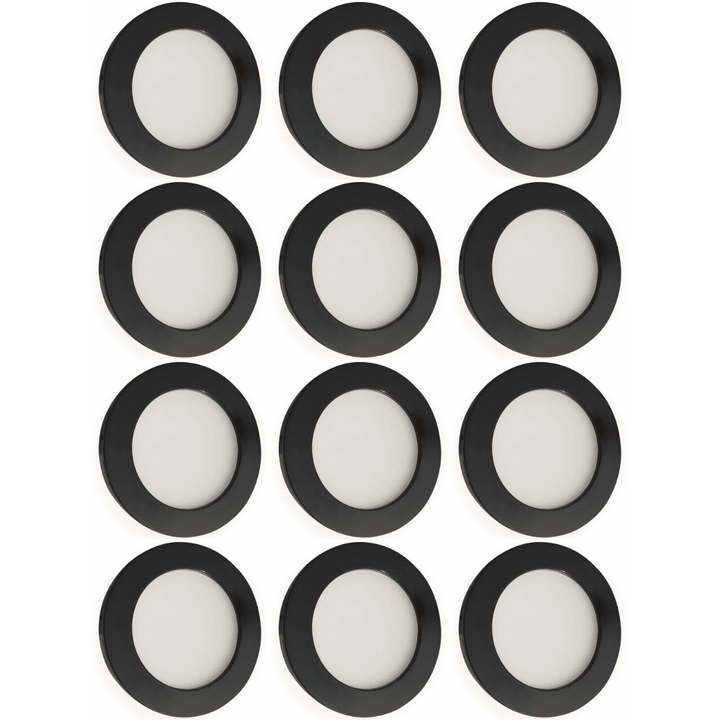 Outdoor Landscape Lighting LED 12V Low Voltage CB07 4x/8x/12x Package Round 1.8W DC12V Low Voltage LED Dimmable Cast Aluminum Recessed Cabinet Light Down Lighting Fixture Black 12 Pack
