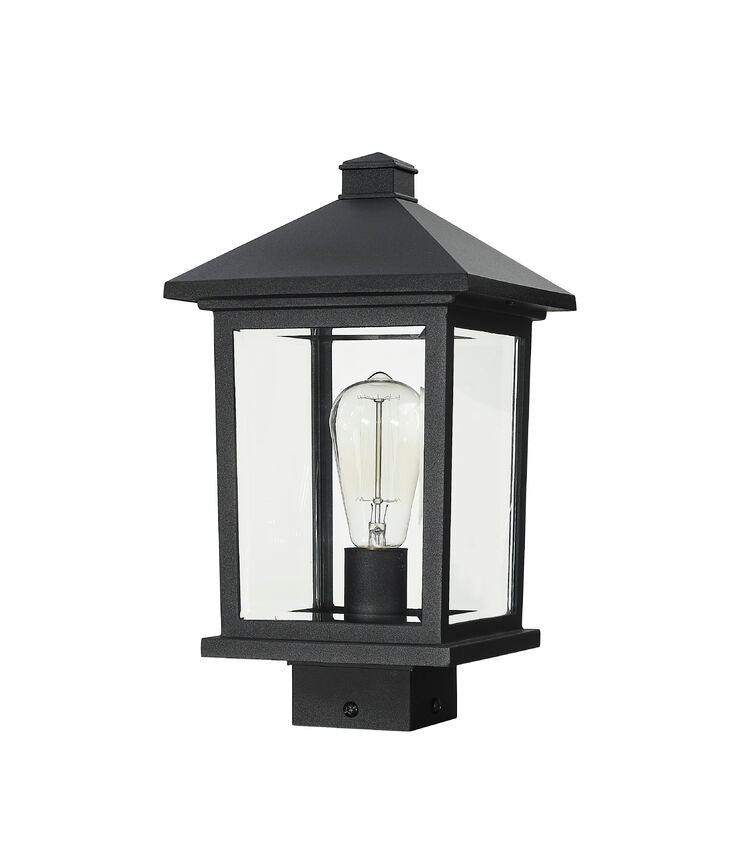 Outdoor Landscape Lighting LED 12V Low Voltage Portland 531PHMS Outdoor Post Mounted Fixture Post Head Lights 8" x 8" x 14.38" Black Aluminum Clear Beveled Glass Line Voltage Medium 120V 1 E26 Base Socket for Garden, Exterior Lighting