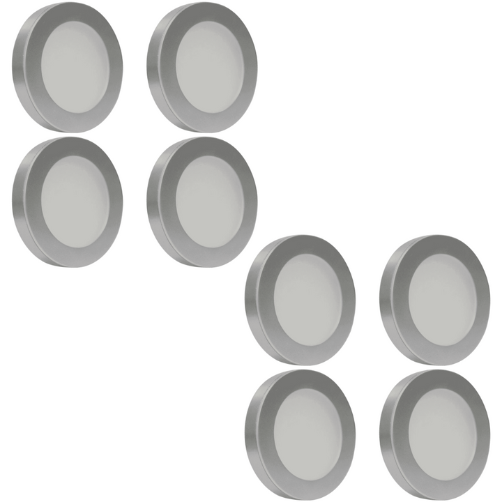 Outdoor Landscape Lighting LED 12V Low Voltage CB07 4x/8x/12x Package Round 1.8W DC12V Low Voltage LED Dimmable Cast Aluminum Recessed Cabinet Light Down Lighting Fixture Silver 8 Pack