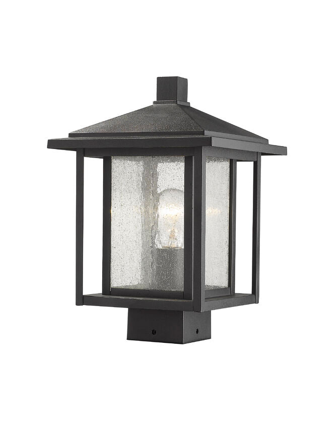 Outdoor Landscape Lighting LED 12V Low Voltage Aspen 554PHMS Outdoor Post Mounted Fixture Post Head Lights 9" x 9" x 13.27" Black Aluminum Clear Seedy Glass Line Voltage Medium 120V 1 E26 Base Socket for Garden, Exterior Lighting