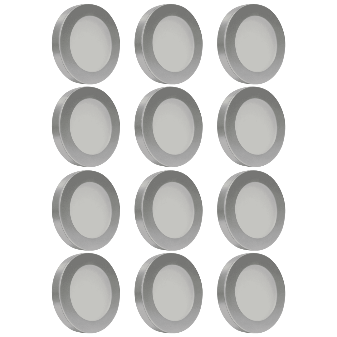 Outdoor Landscape Lighting LED 12V Low Voltage CB07 4x/8x/12x Package Round 1.8W DC12V Low Voltage LED Dimmable Cast Aluminum Recessed Cabinet Light Down Lighting Fixture Silver 12 Pack