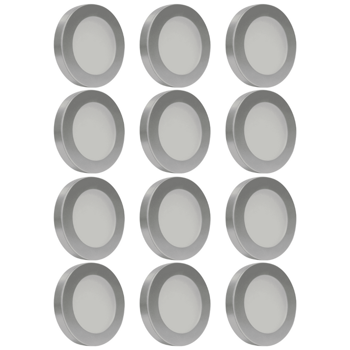 Outdoor Landscape Lighting LED 12V Low Voltage CB07 4x/8x/12x Package Round 1.8W DC12V Low Voltage LED Dimmable Cast Aluminum Recessed Cabinet Light Down Lighting Fixture Silver 12 Pack