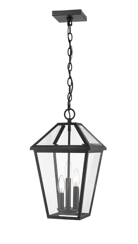 Outdoor Landscape Lighting LED 12V Low Voltage Talbot 579CHB 3 Lights Outdoor Chain Mount Ceiling Hanging Pendant Fixture 10.0" x 10.0" x 18.0" Black Stainless Steel Clear Beveled Glass Line Voltage Candelabra 120V 3 E12 Base Sockets for Garden, Exterior Lighting