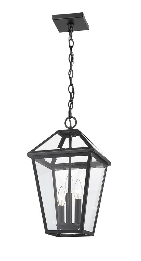 Outdoor Landscape Lighting LED 12V Low Voltage Talbot 579CHB 3 Lights Outdoor Chain Mount Ceiling Hanging Pendant Fixture 10.0" x 10.0" x 18.0" Black Stainless Steel Clear Beveled Glass Line Voltage Candelabra 120V 3 E12 Base Sockets for Garden, Exterior Lighting