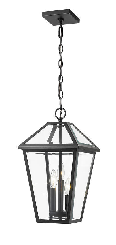 Outdoor Landscape Lighting LED 12V Low Voltage Talbot 579CHB 3 Lights Outdoor Chain Mount Ceiling Hanging Pendant Fixture 10.0" x 10.0" x 18.0" Black Stainless Steel Clear Beveled Glass Line Voltage Candelabra 120V 3 E12 Base Sockets for Garden, Exterior Lighting