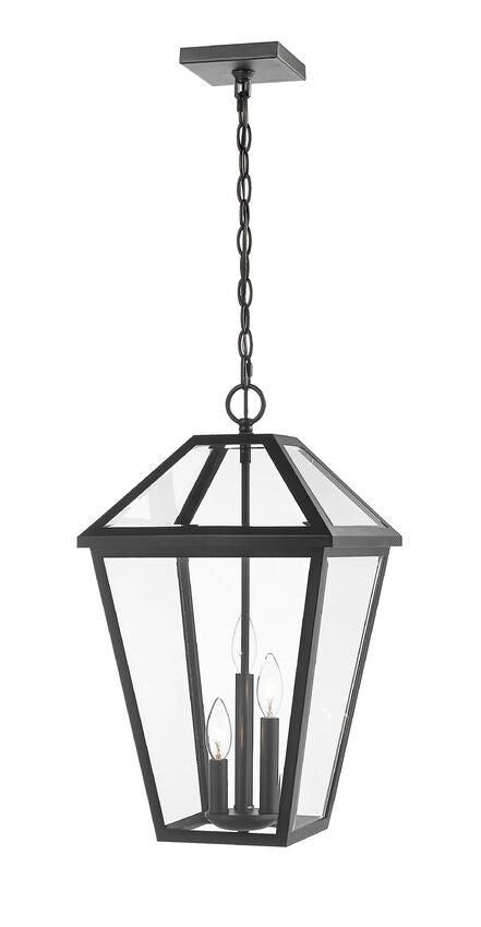 Outdoor Landscape Lighting LED 12V Low Voltage Talbot 579CHXL 3 Lights Outdoor Chain Mount Ceiling Hanging Pendant Fixture 12.25" x 12.25" x 21.5" Black Stainless Steel Clear Beveled Glass Line Voltage Candelabra 120V 3 E12 Base Sockets for Garden, Exterior Lighting
