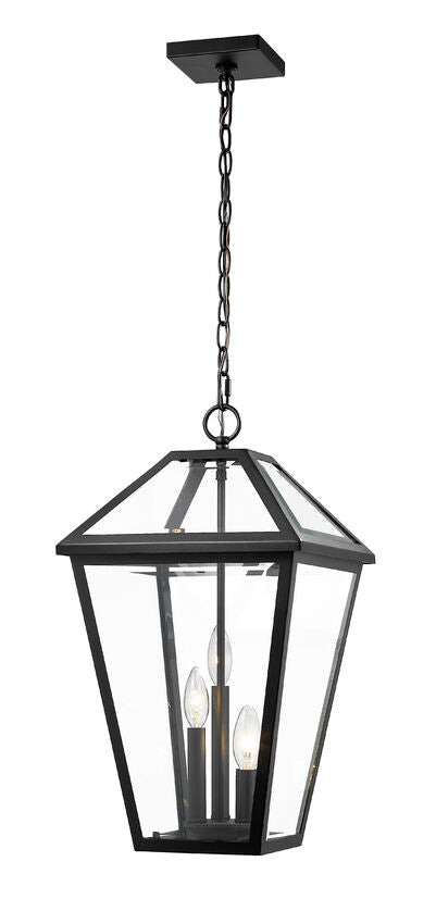 Outdoor Landscape Lighting LED 12V Low Voltage Talbot 579CHXL 3 Lights Outdoor Chain Mount Ceiling Hanging Pendant Fixture 12.25" x 12.25" x 21.5" Black Stainless Steel Clear Beveled Glass Line Voltage Candelabra 120V 3 E12 Base Sockets for Garden, Exterior Lighting