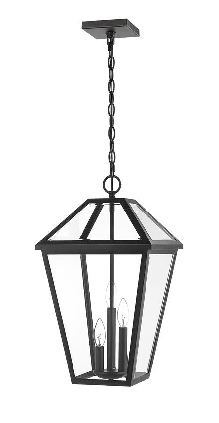 Outdoor Landscape Lighting LED 12V Low Voltage Talbot 579CHXL 3 Lights Outdoor Chain Mount Ceiling Hanging Pendant Fixture 12.25" x 12.25" x 21.5" Black Stainless Steel Clear Beveled Glass Line Voltage Candelabra 120V 3 E12 Base Sockets for Garden, Exterior Lighting