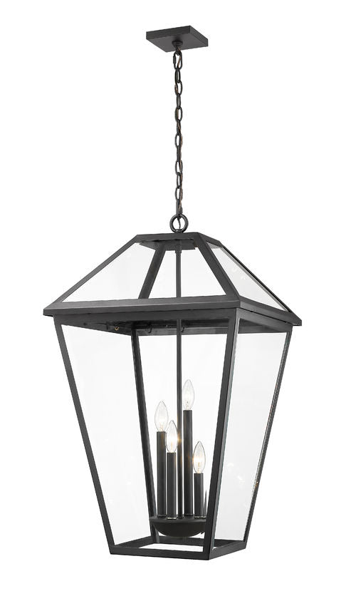 Outdoor Landscape Lighting LED 12V Low Voltage Talbot 579CHXLX 4 Outdoor Chain Mount Ceiling Hanging Pendant Fixture 19.5" x 19.5" x 32.25" Black Aluminum Clear Beveled Glass Line Voltage Candelabra 120V 4 E12 Base Sockets for Garden, Exterior Lighting