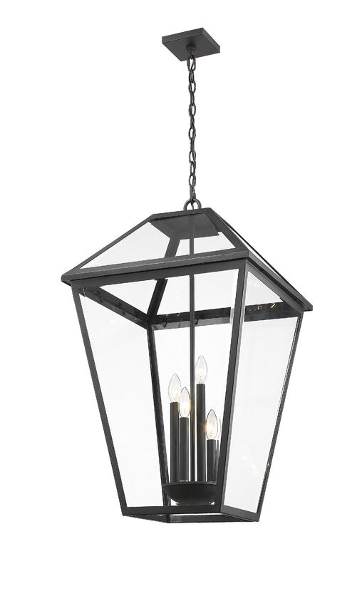 Outdoor Landscape Lighting LED 12V Low Voltage Talbot 579CHXLX 4 Outdoor Chain Mount Ceiling Hanging Pendant Fixture 19.5" x 19.5" x 32.25" Black Aluminum Clear Beveled Glass Line Voltage Candelabra 120V 4 E12 Base Sockets for Garden, Exterior Lighting