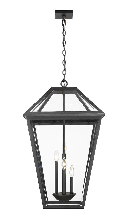 Outdoor Landscape Lighting LED 12V Low Voltage Talbot 579CHXLX 4 Outdoor Chain Mount Ceiling Hanging Pendant Fixture 19.5" x 19.5" x 32.25" Black Aluminum Clear Beveled Glass Line Voltage Candelabra 120V 4 E12 Base Sockets for Garden, Exterior Lighting