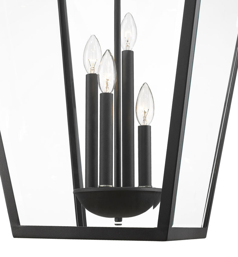 Outdoor Landscape Lighting LED 12V Low Voltage Talbot 579CHXLX 4 Outdoor Chain Mount Ceiling Hanging Pendant Fixture 19.5" x 19.5" x 32.25" Black Aluminum Clear Beveled Glass Line Voltage Candelabra 120V 4 E12 Base Sockets for Garden, Exterior Lighting