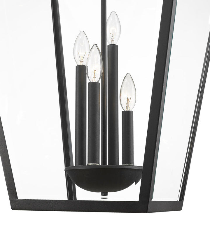 Outdoor Landscape Lighting LED 12V Low Voltage Talbot 579CHXLX 4 Outdoor Chain Mount Ceiling Hanging Pendant Fixture 19.5" x 19.5" x 32.25" Black Aluminum Clear Beveled Glass Line Voltage Candelabra 120V 4 E12 Base Sockets for Garden, Exterior Lighting