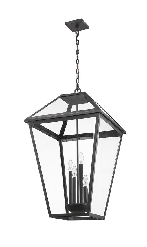 Outdoor Landscape Lighting LED 12V Low Voltage Talbot 579CHXLX 4 Outdoor Chain Mount Ceiling Hanging Pendant Fixture 19.5" x 19.5" x 32.25" Black Aluminum Clear Beveled Glass Line Voltage Candelabra 120V 4 E12 Base Sockets for Garden, Exterior Lighting