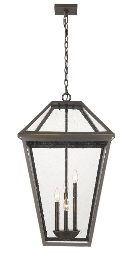 Outdoor Landscape Lighting LED 12V Low Voltage Talbot 579CHXLX 4 Lights Outdoor Chain Mount Ceiling Hanging Pendant Fixture 19.5" x 19.5" x 32.25" Oil Rubbed Bronze Stainless Steel and Iron Clear Seedy Glass Line Voltage Candelabra 120V 4 E12 Base Sockets for Garden, Exterior Lighting