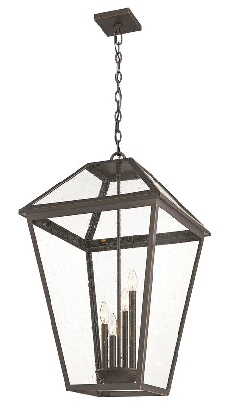Outdoor Landscape Lighting LED 12V Low Voltage Talbot 579CHXLX 4 Lights Outdoor Chain Mount Ceiling Hanging Pendant Fixture 19.5" x 19.5" x 32.25" Oil Rubbed Bronze Stainless Steel and Iron Clear Seedy Glass Line Voltage Candelabra 120V 4 E12 Base Sockets for Garden, Exterior Lighting