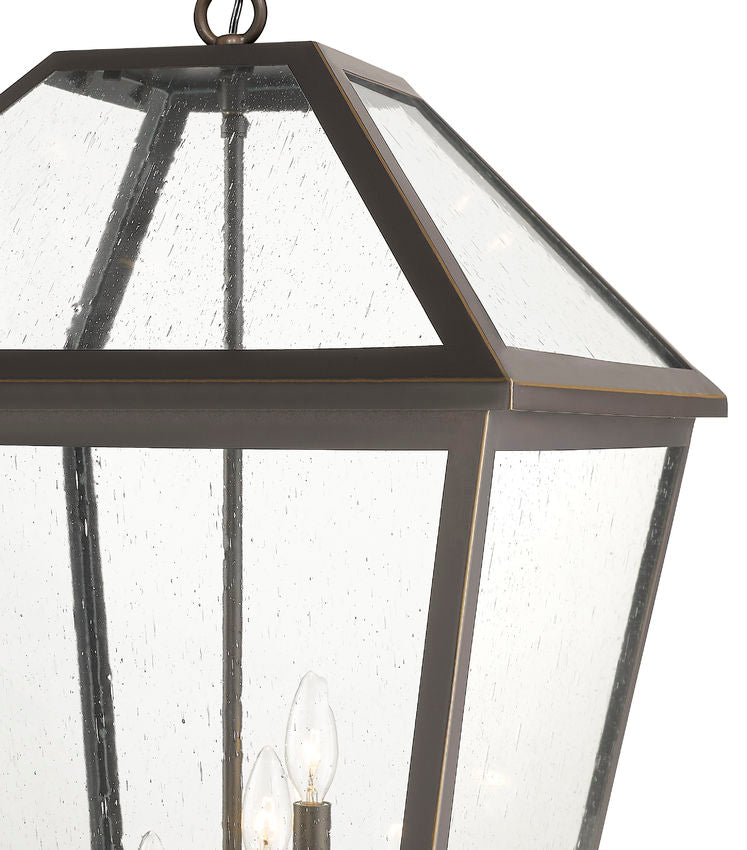 Outdoor Landscape Lighting LED 12V Low Voltage Talbot 579CHXLX 4 Lights Outdoor Chain Mount Ceiling Hanging Pendant Fixture 19.5" x 19.5" x 32.25" Oil Rubbed Bronze Stainless Steel and Iron Clear Seedy Glass Line Voltage Candelabra 120V 4 E12 Base Sockets for Garden, Exterior Lighting