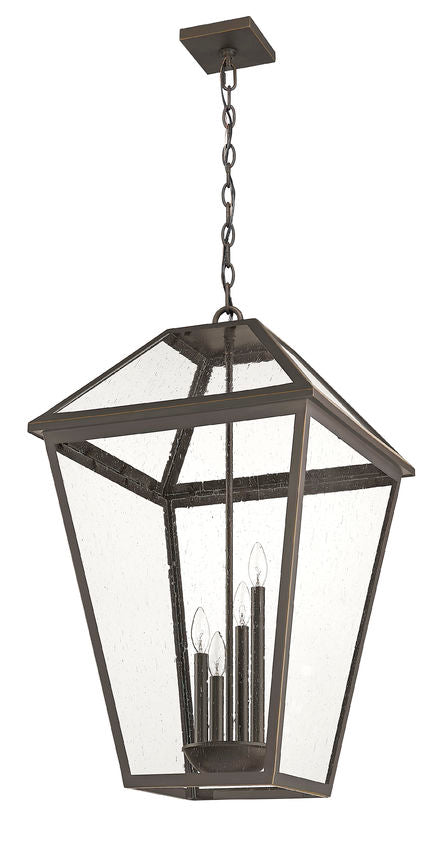 Outdoor Landscape Lighting LED 12V Low Voltage Talbot 579CHXLX 4 Lights Outdoor Chain Mount Ceiling Hanging Pendant Fixture 19.5" x 19.5" x 32.25" Oil Rubbed Bronze Stainless Steel and Iron Clear Seedy Glass Line Voltage Candelabra 120V 4 E12 Base Sockets for Garden, Exterior Lighting