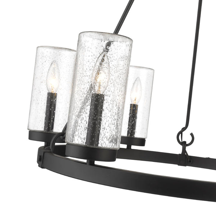 Outdoor Landscape Lighting LED 12V Low Voltage Marlow 589-6BK 6 Lights Outdoor Chandelier Ceiling Fixture 27.5" x 27.5" x 31.0" Matte Black Aluminum Clear Seedy Glass Line Voltage Candelabra 120V 6 E12 Base Sockets for Garden, Exterior Lighting