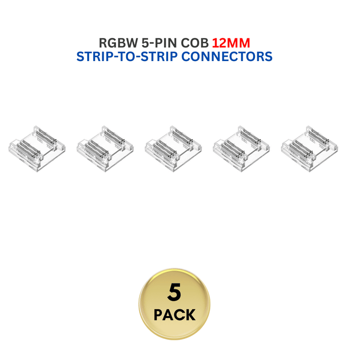 Outdoor Landscape Lighting LED 12V Low Voltage 5-Pack SLD 5-Pin Low Voltage RGBW COB LED Strip Connectors - 12mm Dotless Strip Light Accessories 12mm 5-Pin Strip-to-Strip