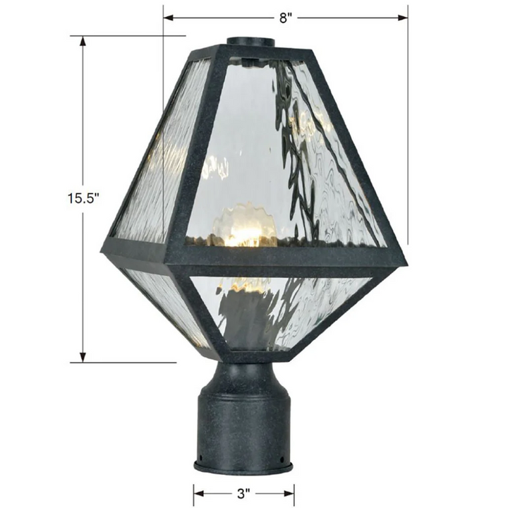 Outdoor Landscape Lighting LED 12V Low Voltage Brian Patrick Flynn Glacier 1 Light Outdoor Post Light 8"x15.5" Stainless Steel and Water Glass Charcoal Black Finish 120V 1 E26 Medium Base LED Bulb Socket Casual Farmhouse Lantern for Patio, Garden, Exterior Posts