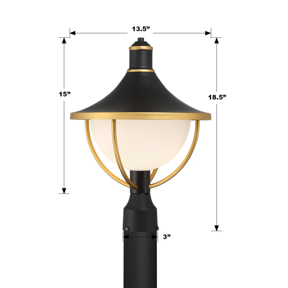 Outdoor Landscape Lighting LED 12V Low Voltage Atlas 1 Light Outdoor Post Light 13.5"x18.5" Stainless Steel and Glass Matte Black with Textured Gold Finish 120V 1 E26 Medium Base LED Bulb Sockets Casual Farmhouse Lantern for Patio, Garden, Exterior Posts