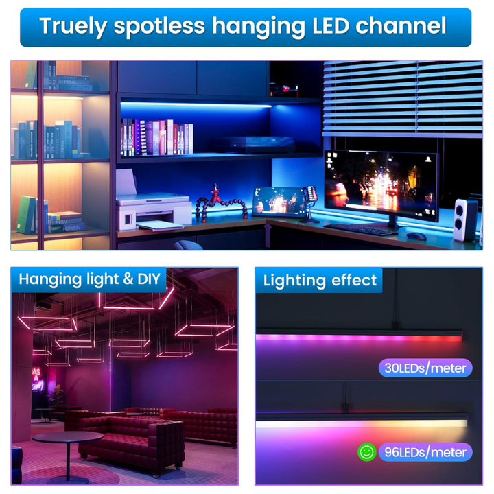 Outdoor Landscape Lighting LED 12V Low Voltage AC15 Spotless Aluminum Channel with Hanging Wire 3.3FT/1M For Max 17mm Width LED Strip Lights Pack of 5 and 10