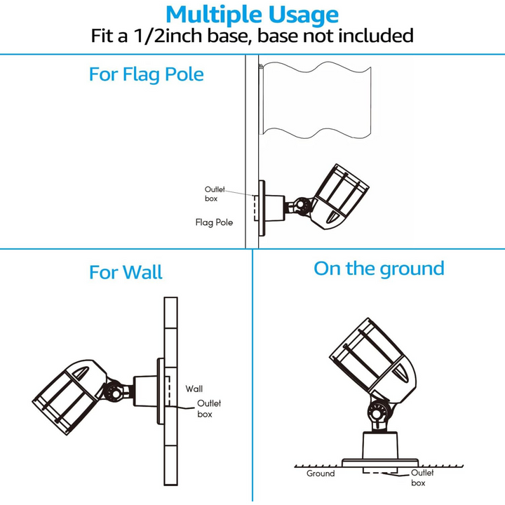 Outdoor Landscape Lighting LED 12V Low Voltage CDL30 120V Line Voltage Cast Aluminum Spotlight | 30W 3000K Warm White Flag Pole Light with Knuckle Mount