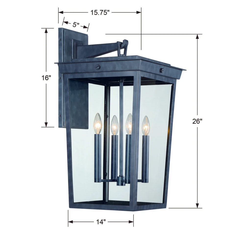 Outdoor Landscape Lighting LED 12V Low Voltage Belmont 4 Light Outdoor Sconce 14"x26" Stainless Steel and Clear Glass Graphite Metal Finish 120V 4 E12 Candelabra Base LED Bulb Socket for Patio, Garden, Exterior Walls