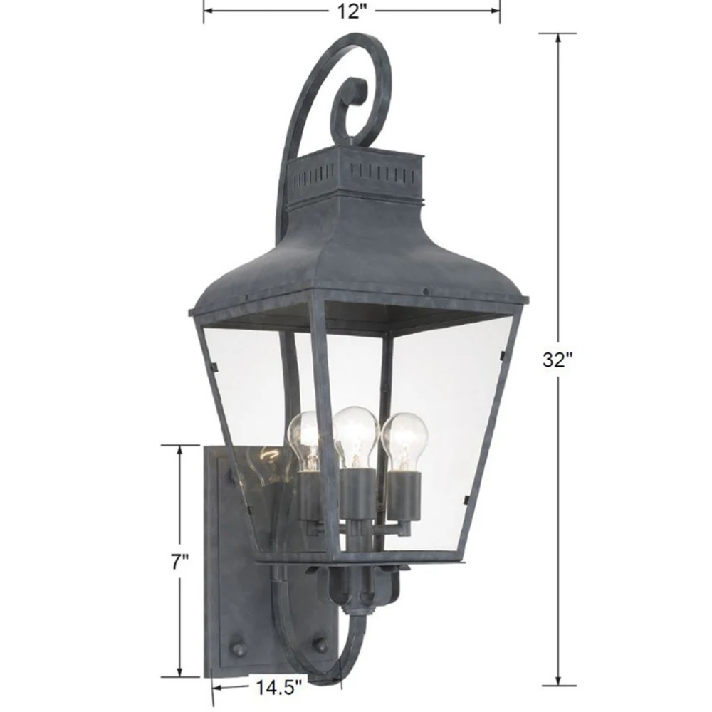 Outdoor Landscape Lighting LED 12V Low Voltage Dumont 3 Light Outdoor Sconce 12"x32.25" Stainless Steel and Clear Glass Graphite Metal Finish 120V 3 E26 Medium Base LED Bulb Socket for Patio, Garden, Exterior Walls