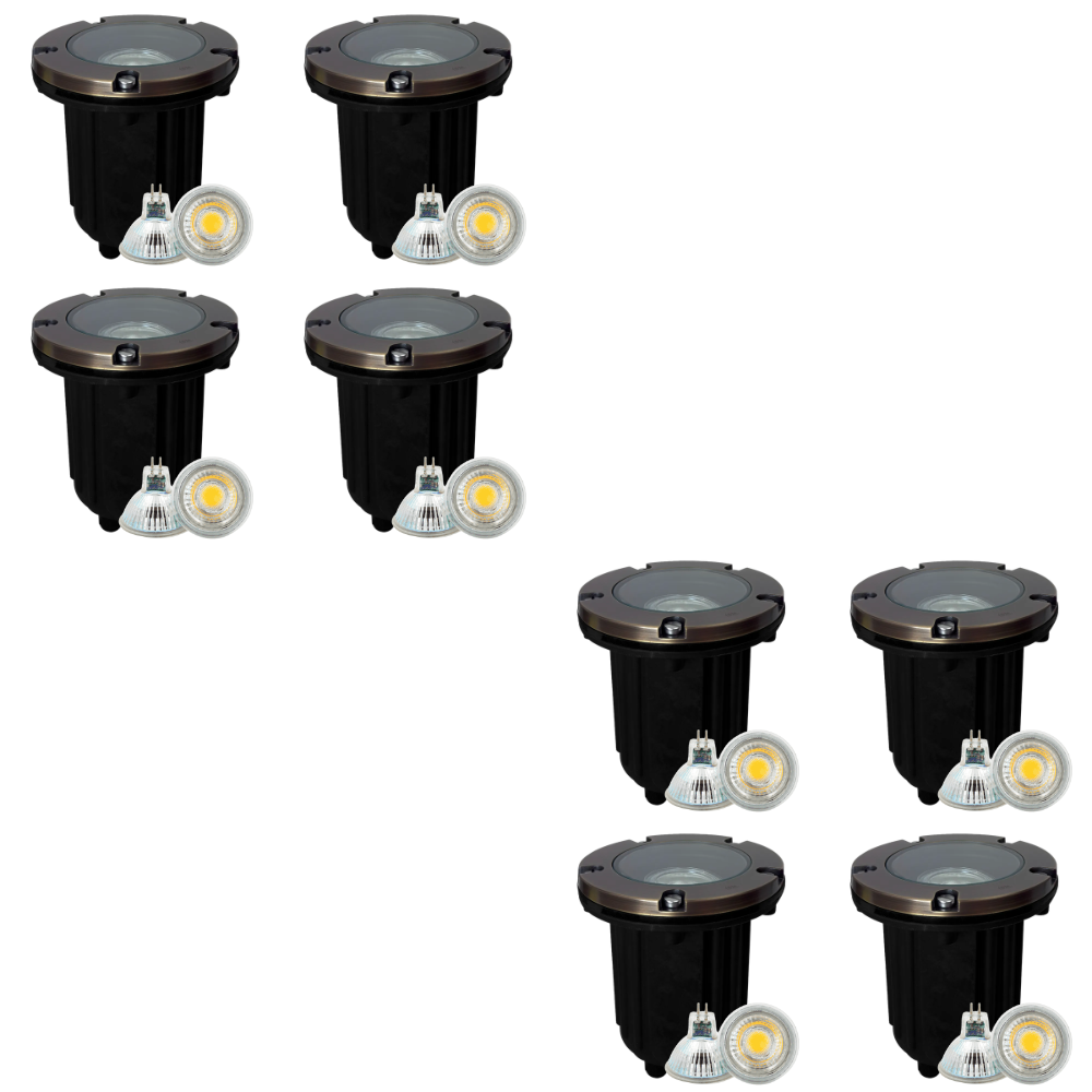 Outdoor Landscape Lighting LED 12V Low Voltage UNB04 4x/8x/12x Package Cast Brass 12V Low Voltage Round LED In-Ground Well Light IP65 Waterproof with MR16 5W 3000K Bulb Natural Brass 8 Pack
